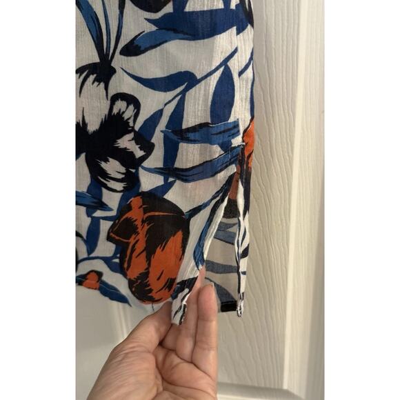 J. Crew Blouse Womens Small Tunic Top Floral Kaftan 3/4 Sleeve V Neck Cover Up - Picture 5 of 11